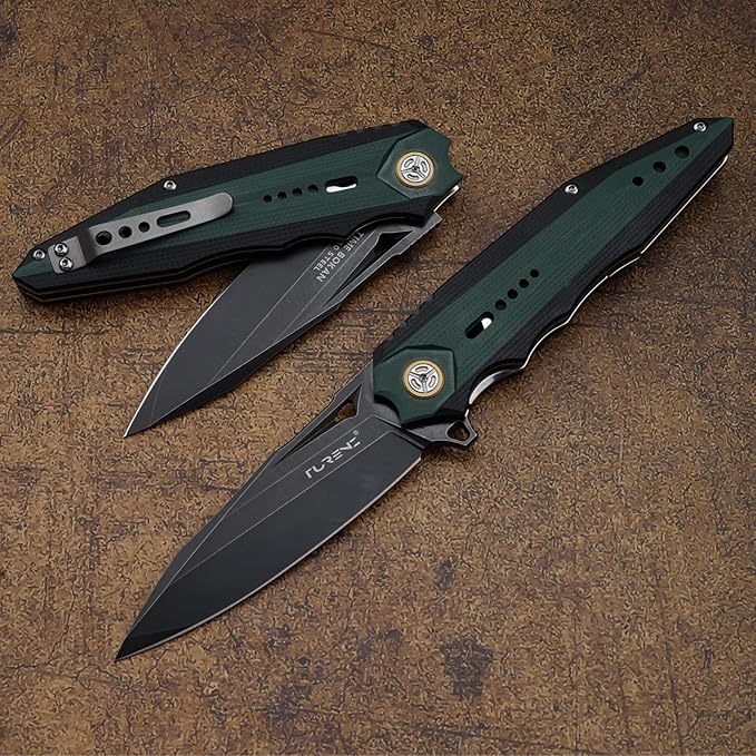 outdoor folding pocket knife 3.7 inch VG10 Steel Blade, G10 handle, titanium clip, EDC fin multi-purpose hunting knife, suitable for outdoor camping, hiking and fishing portable knife