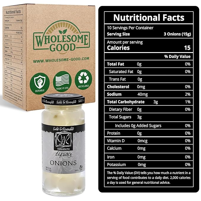 Tipsy Cocktail Onions in Jar with French Vermouth - Pickled Silverskin Onions for Cocktails, Appetizers, and Hors d'Oeuvres, Kosher Parve - Sable & Rosenfeld - 5 oz - Pack 5