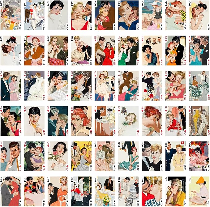 Romantic Love Playing Cards (Poker Deck 54 Cards All Different) Vintage Retro Romantic Love Art by Jim Schaeffing