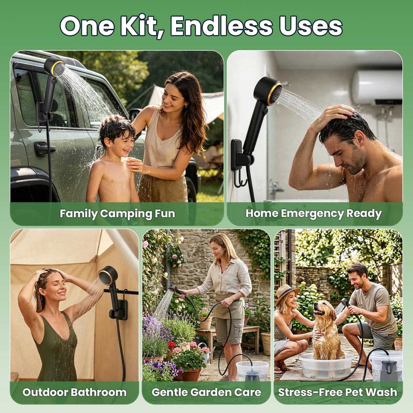 dessports Portable Camping Shower, 6000mAh Rechargeable Outdoor Shower Pump