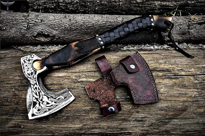 Custom Gift Forged Carbon Steel Viking Axe with Rose Wood Shaft, Viking Bearded Camping Axe & Hatchet, Best Birthday Gift for Him, 18 Inches (Medieval Axe)