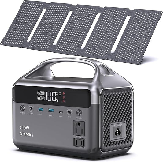 Portable Power Station 300W (600W Surge) with 40W Solar Panel, 192Wh Solar Generator with LiFePO4 Battery, 5.5 lb Power Bank for Laptop and Emergency Backup