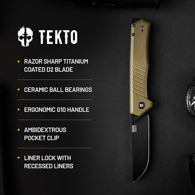 F1 Alpha Folding Pocket Knife - Modified Straight Back Blade, Titanium Coated D2 Steel, Ideal for Outdoor Camping and Backpacking, Tactical G10 OD Green Handle, Black Titanium Accents