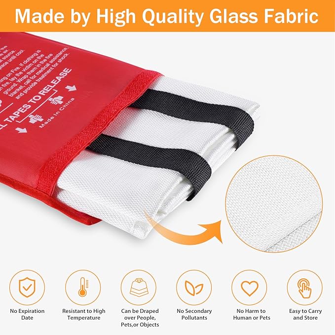 Emergency Fire Blanket for Home Kitchen - KANHIRO Fiberglass Fire Suppression Blanket Great for School, Fireplace, Grill, Car, Office, Warehouse (8 Pack, 39 in X 39 in)
