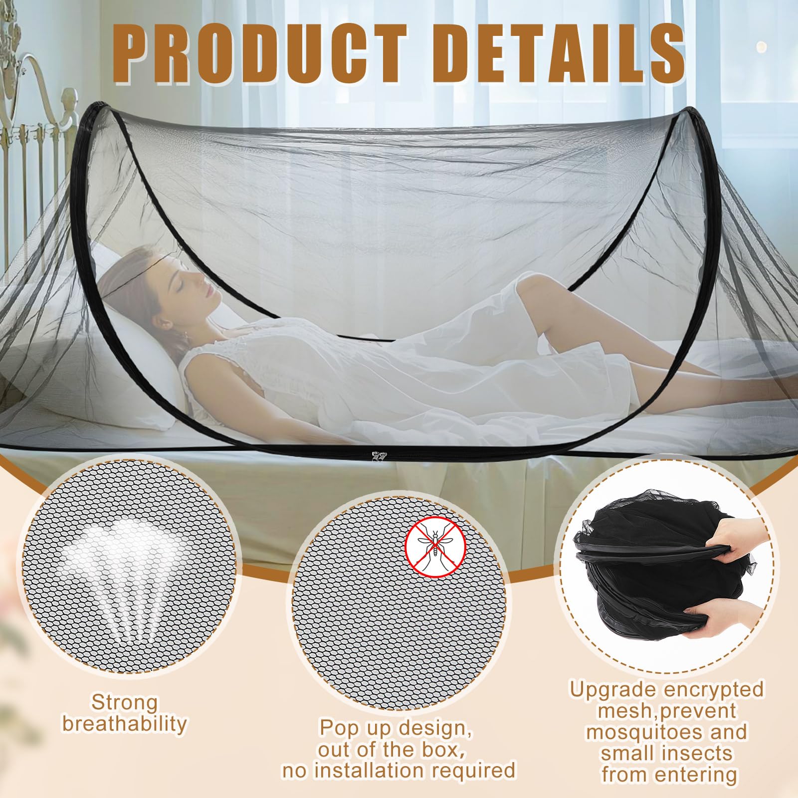 Vincreem 2 Pcs Mosquito Netting for Camping Bed 78 * 31 * 22 Inch, Black