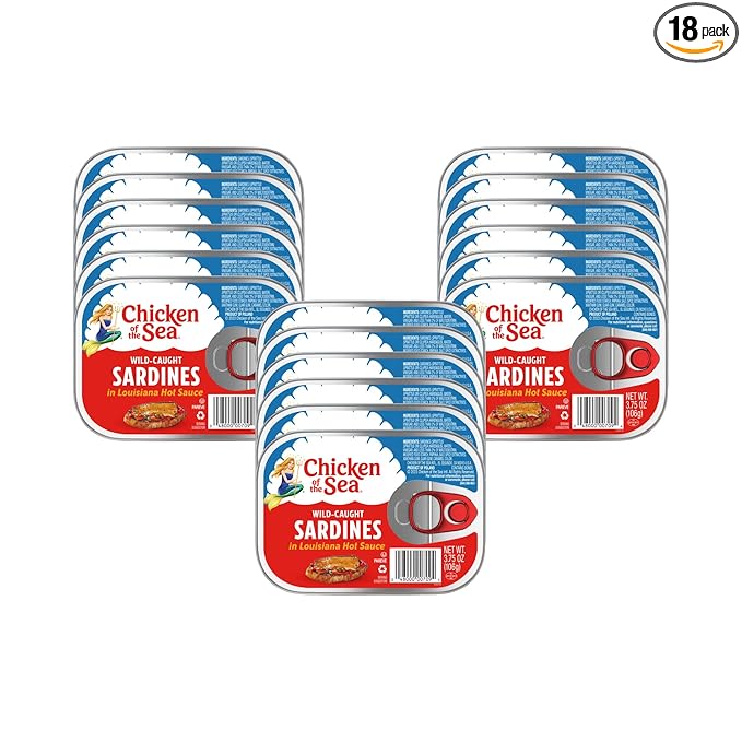 Chicken of the Sea Sardines in Louisiana Hot Sauce, 3.75 oz. Cans (Pack of 18), Wild Caught Sardines, Packaging May Vary