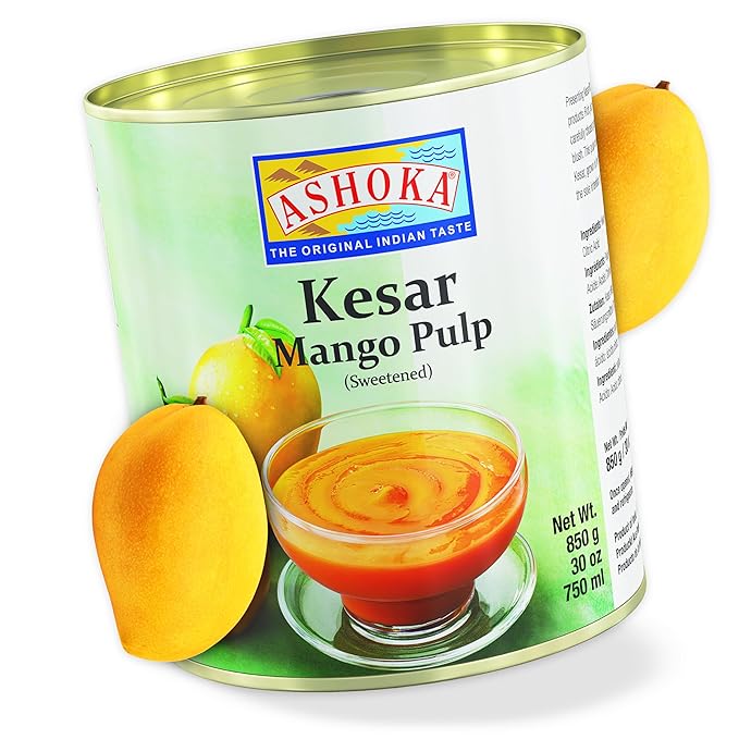 Ashoka Premium Mango Puree, Sweetened Kesar Mango Pulp, Great for Smoothies, Juices, Baking, and Eating as Whole, Rich Mango Concentrate from India, 30 Ounce