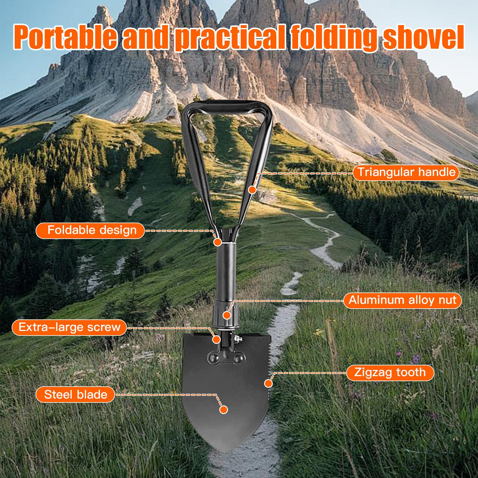 Outdoor Multi-use Folding Digging Shovel, 18.5 Inch Lightweight High Carbon Steel Spade with