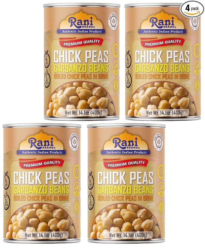 Rani Chick Peas, Garbanzo Beans (Boiled Chick Peas in Brine) Kabuli Chana 14oz (400g) Pack of 4 ~ Easy Open Can | All Natural | Vegan | Gluten Friendly | NON-GMO | Kosher | Indian Origin