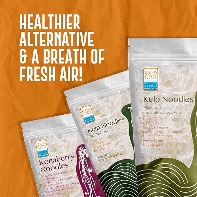Sea Tangle Kelp Noodles (12oz) - 6 Pack - Low Calorie Asian Noodles for Healthy Noodle Dishes - Gluten Free - Similar to Rice Noodles, Glass Noodles, Pad Thai Noodles, Vermicelli