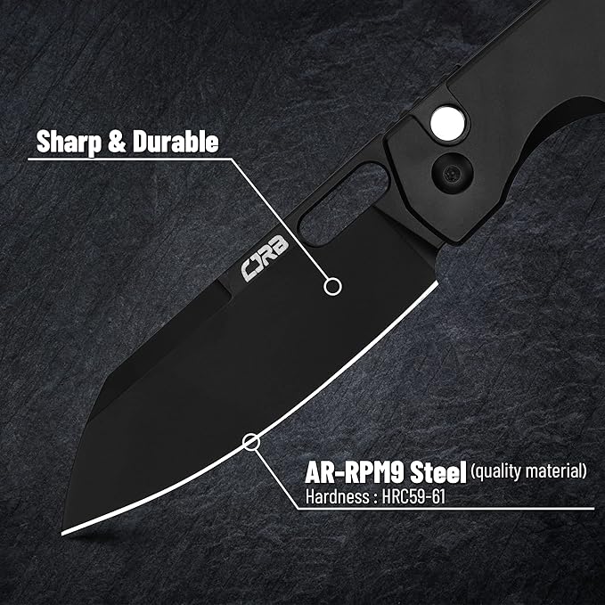 CJRB Pocket EDC Knife Ekko(J1929) Button Lock Small Folding Knife AR-RPM9 Steel Blade and Black PVD Stainless Steel Handle Outdoor for Men Women