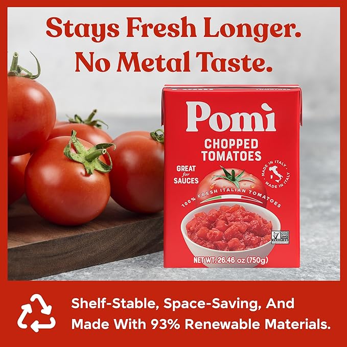 Pomì Chopped Tomatoes 26.46oz (Pack of 12) - Non-GMO, Gluten-Free, BPA-Free - 100% Fresh Italian Tomatoes for Sauces, Pasta & Pizza, Canned Tomatoes Alternative