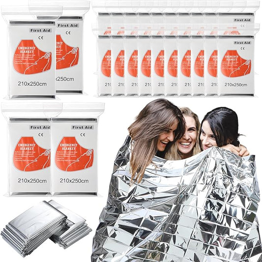 Kingdder Oversized Emergency Blankets 30 Pack 99" L x 83" W Emergency Thermal Blankets Silver Foil Survival Blanket Kit for Outdoors, Camping, Hiking, Homeless, First Aid