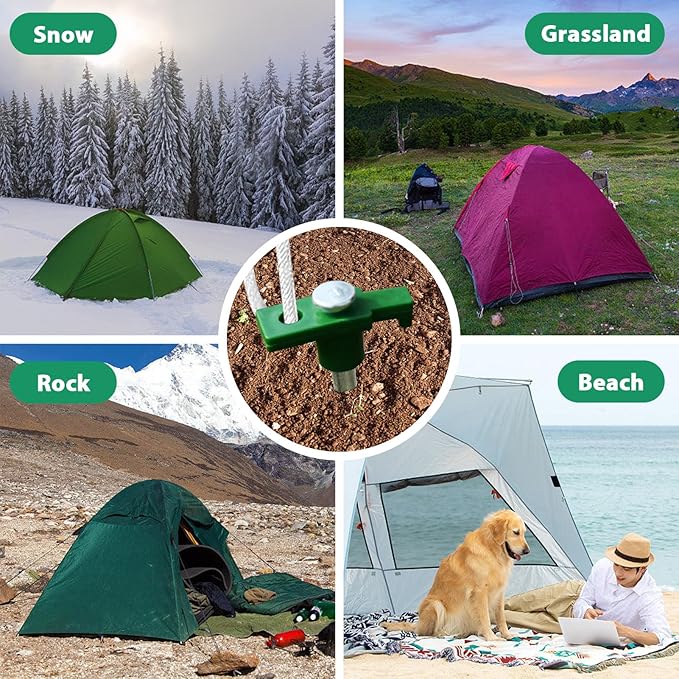 Eurmax USA Galvanized Non-Rust Camping Family Tent Pop Up Tent Stakes Ice Tools Heavy Duty 20pc-Pack, with 4x10ft Ropes & 1 Green Stopper