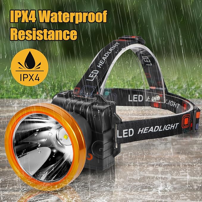 Kitness Ultra-Bright LED Headlamp,High Power Rechargeable Waterproof Headlight with 2 Light Modes for Outdoor Activities,Perfect for Camping, Hiking, Running, Emergencies (Gold Style-White Light)