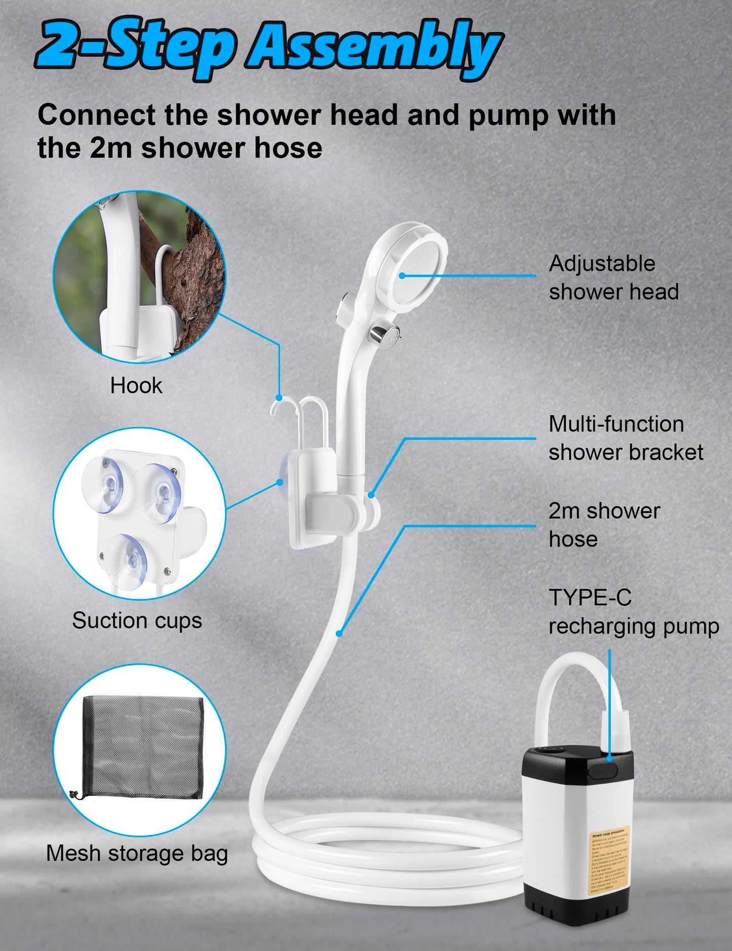 innhom Portable Camping Shower, 6000mAh Rechargeable Camp Shower Pump with LED Display, IPX7