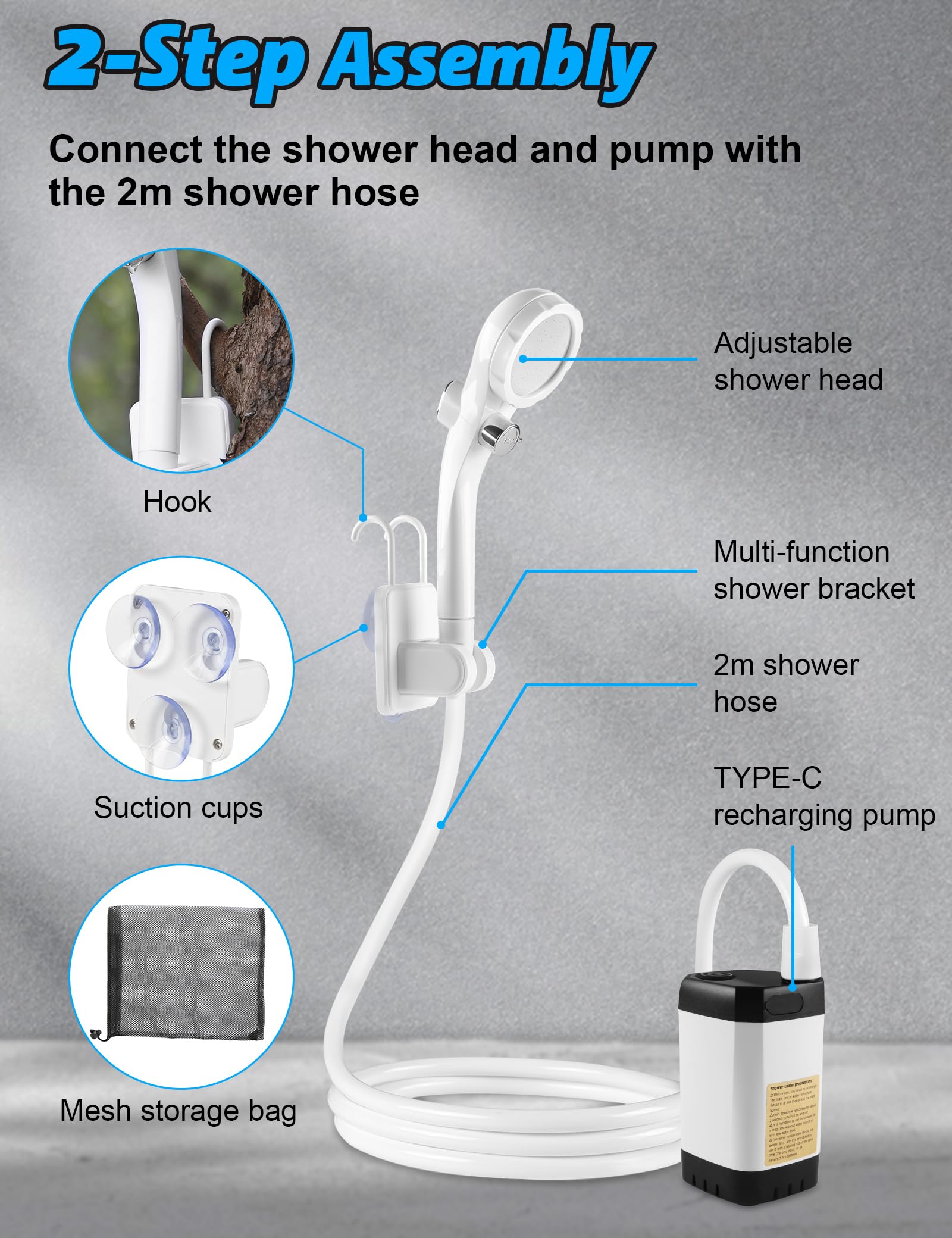 innhom Portable Camping Shower, 6000mAh Rechargeable Camp Shower Pump with LED Display, IPX7