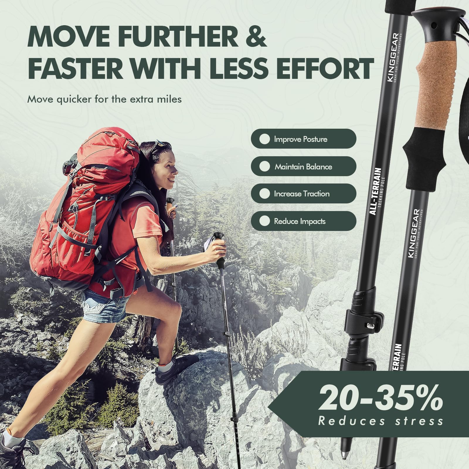 KINGGEAR Trekking Poles 7075 Aluminum Lightweight Hiking Sticks