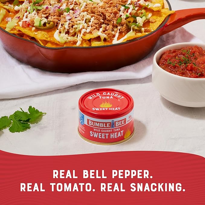 Bumble Bee Snackers - Sweet Heat Tuna, 3 oz Easy Open Can - 18g Protein per Serving - Wild Caught Skipjack Chunk Light Tuna Pack - No Draining, Ready to Eat