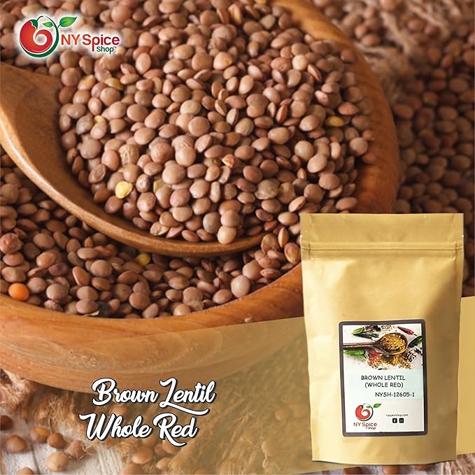 NY SPICE SHOP BROWN LENTIL (WHOLE RED) ??3 lbs. (Pound) Desi Masoor (Masur) Whole - Brown Lentils (Lens esculenta) -Dry Raw Lentils - Good Source of Fiber & Protein ??Lentils for Soup, Stews & Curry.