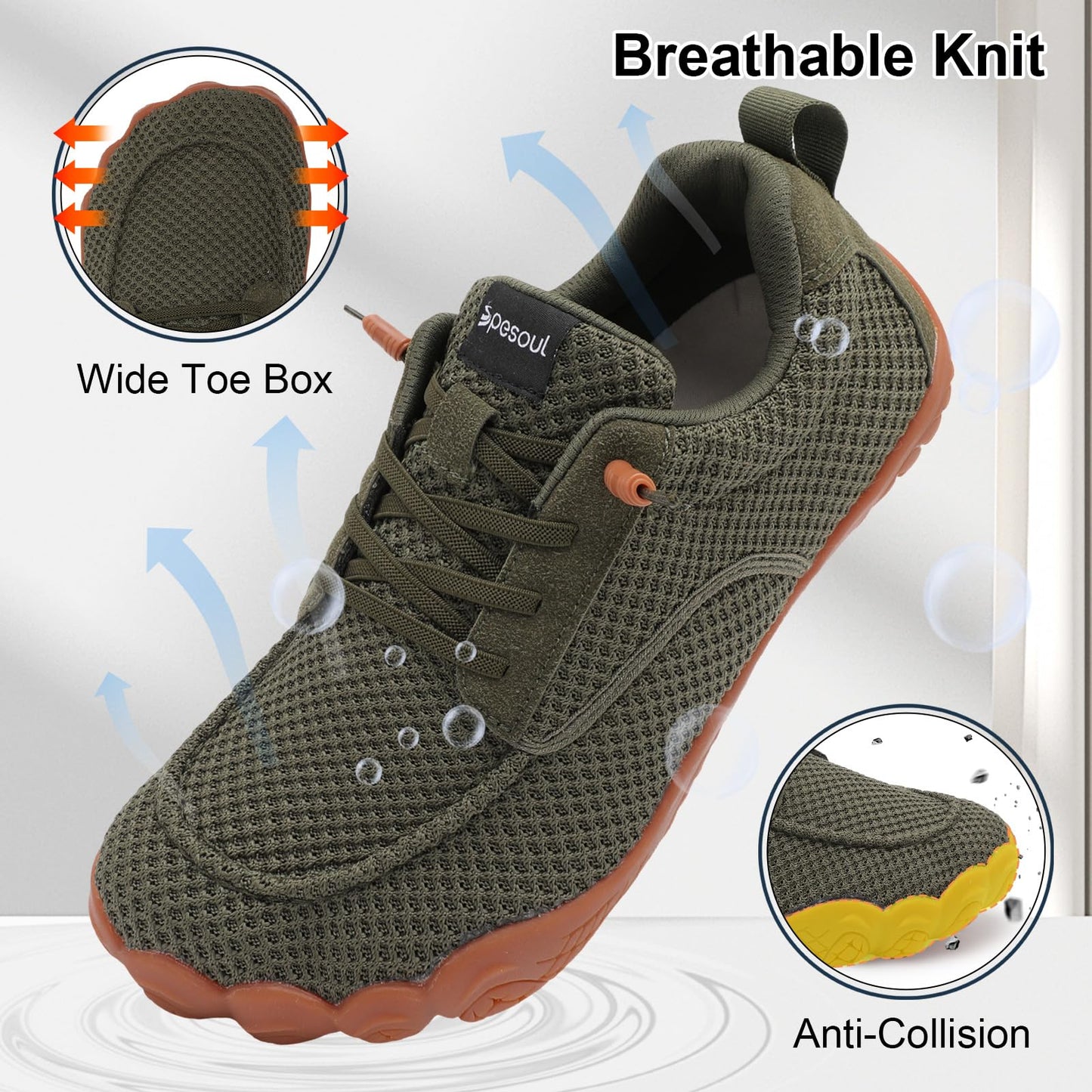 Spesoul Mens Barefoot Shoes Wide Hiking Shoes Zero Drop Minimalist Sneakers Lightweight Breathable