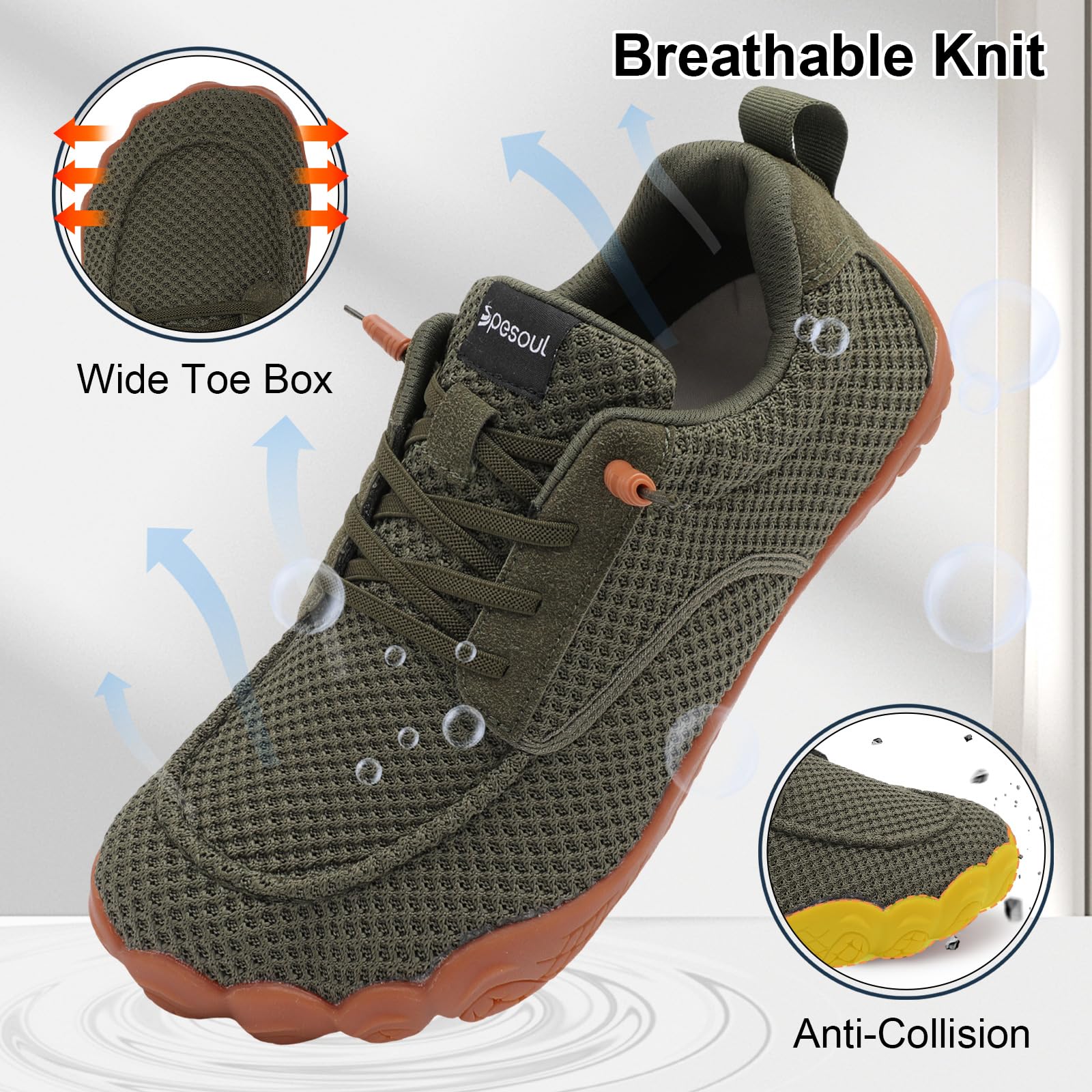 Spesoul Mens Barefoot Shoes Wide Hiking Shoes Zero Drop Minimalist Sneakers Lightweight Breathable