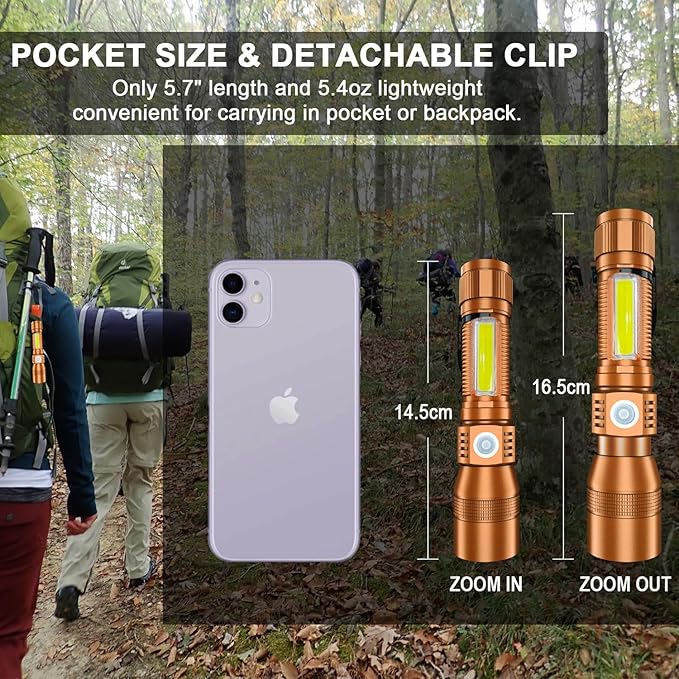 UV Flashlight Black Light, USB Rechargeable Flashlight with Magnetic Base - High Flash Light, Side Light, 7 Modes, Zoomable, Waterproof ??LED Torch for Mechanics Pet Urine Stains Detection, Brown(1)