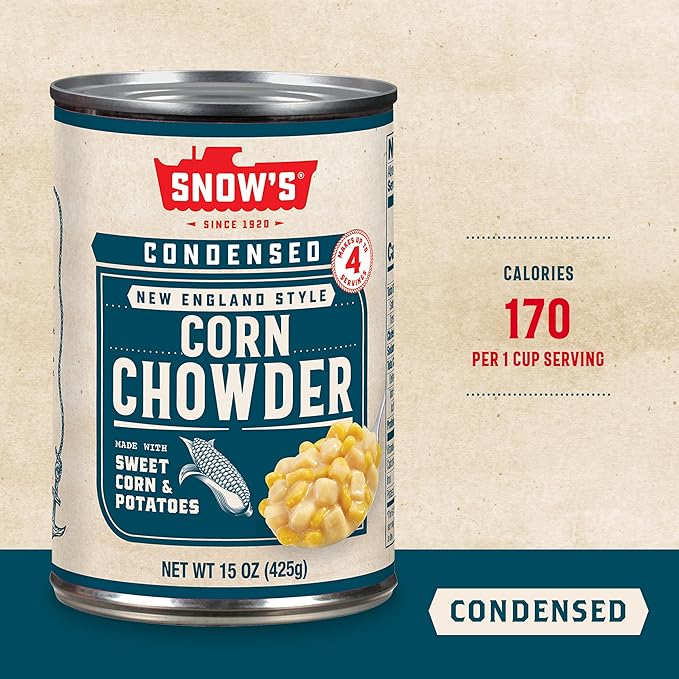 Snow's Condensed Corn Chowder, 15 oz Can - Creamy and Comforting Chowder with Corn, Spices and Hearty Potatoes (Pack of 6)