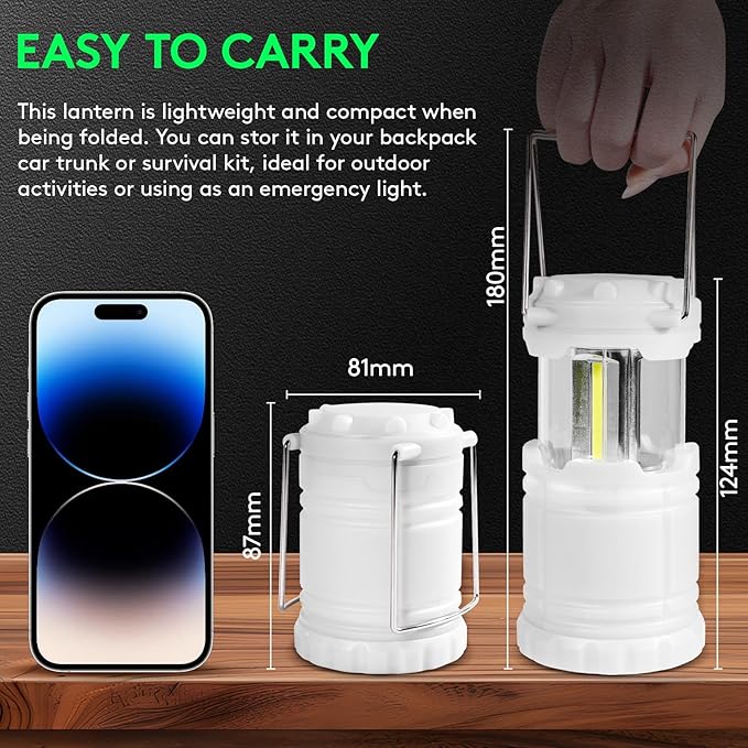 KUNHE LED 60 Pack Glow-in-The-Dark Camping Lanterns Battery Powered (Includes 180 AA Alkaline Batteries) 350 Lumens IPX4 Water Resistant Lanterns for Power Outages Emergency Hurricane Storms