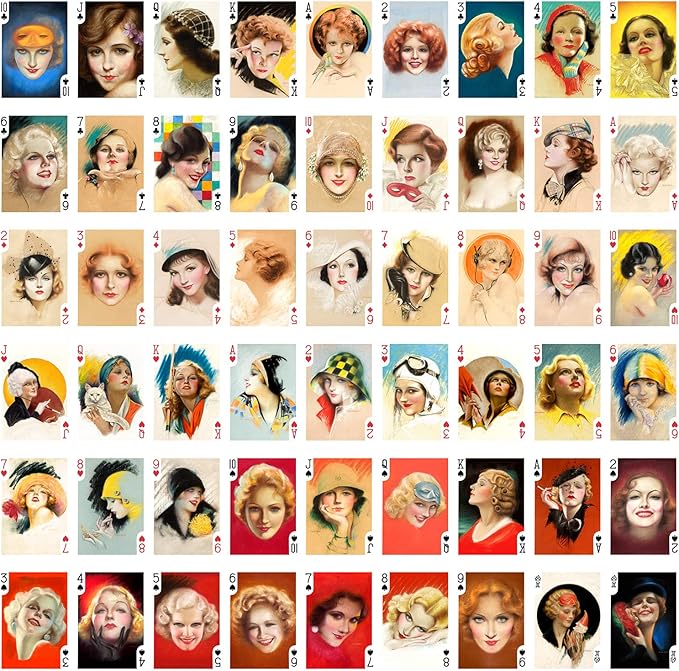 Lady of Belle Epoque Playing Cards (Poker Deck 54 Cards All Different) Vintage Retro Woman Portraits by Charles Gates Sheldon