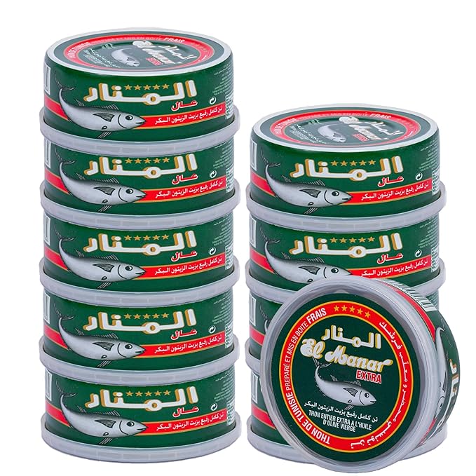 El Manar Premium Mediterranean Extra Tuna in Virgin Olive Oil -5.6 oz Pack of 10 - Canned Tuna Fish in Virgin Olive Oil ??Wild Caught Fresh Tuna in Oil