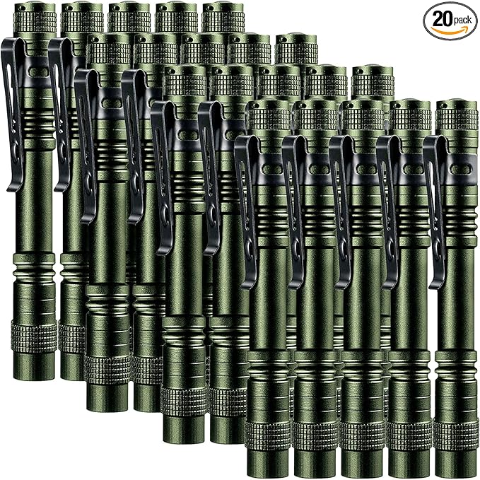 Beieverluck 20 Pack Pen Light Flashlight Mini Small Flashlight with Clip Waterproof LED Pocket Pen Flashlights for Camping, Inspection, Work, and Emergency(Large,Green)