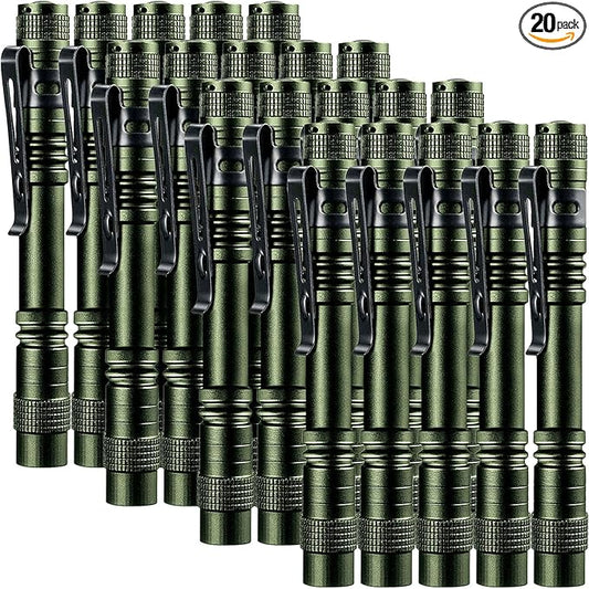 Beieverluck 20 Pack Pen Light Flashlight Mini Small Flashlight with Clip Waterproof LED Pocket Pen Flashlights for Camping, Inspection, Work, and Emergency(Large,Green)