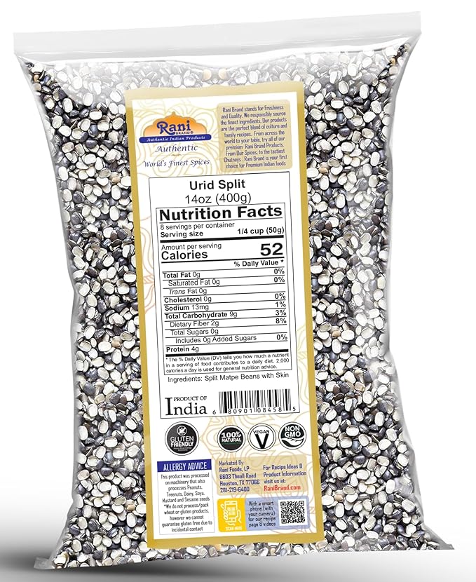 Rani Urid/Urad Split Chilka (Split Matpe Beans with Skin) Indian Lentils 14oz (400g) ~ All Natural | Gluten Friendly | Non-GMO | Kosher | Vegan | Indian Origin