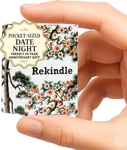 Rekindle: Keep Your Spark Bright - 10 Year Anniversary Long-Term Couples Conversation Cards - 90 Questions for Deeper Connection - Travel Gifts for Couples