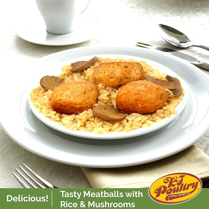 KJ Poultry Kosher Ready Meals - Chicken Meat Balls & Mushrooms, MRE Meat Meals Ready to Eat, Halal, (6 Pack) Prepared Entree Fully Cooked, Shelf Stable Microwave Dinner, Travel, Military, Camping