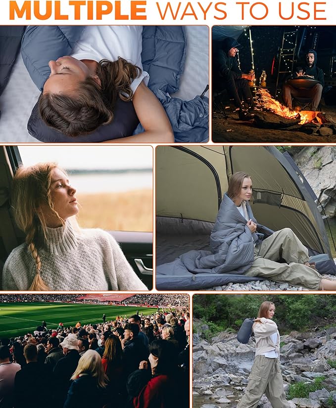 KingCamp Ultralight Camping Blanket, Packable Down Alternative Puffy Wearable Blankets Weatherproof