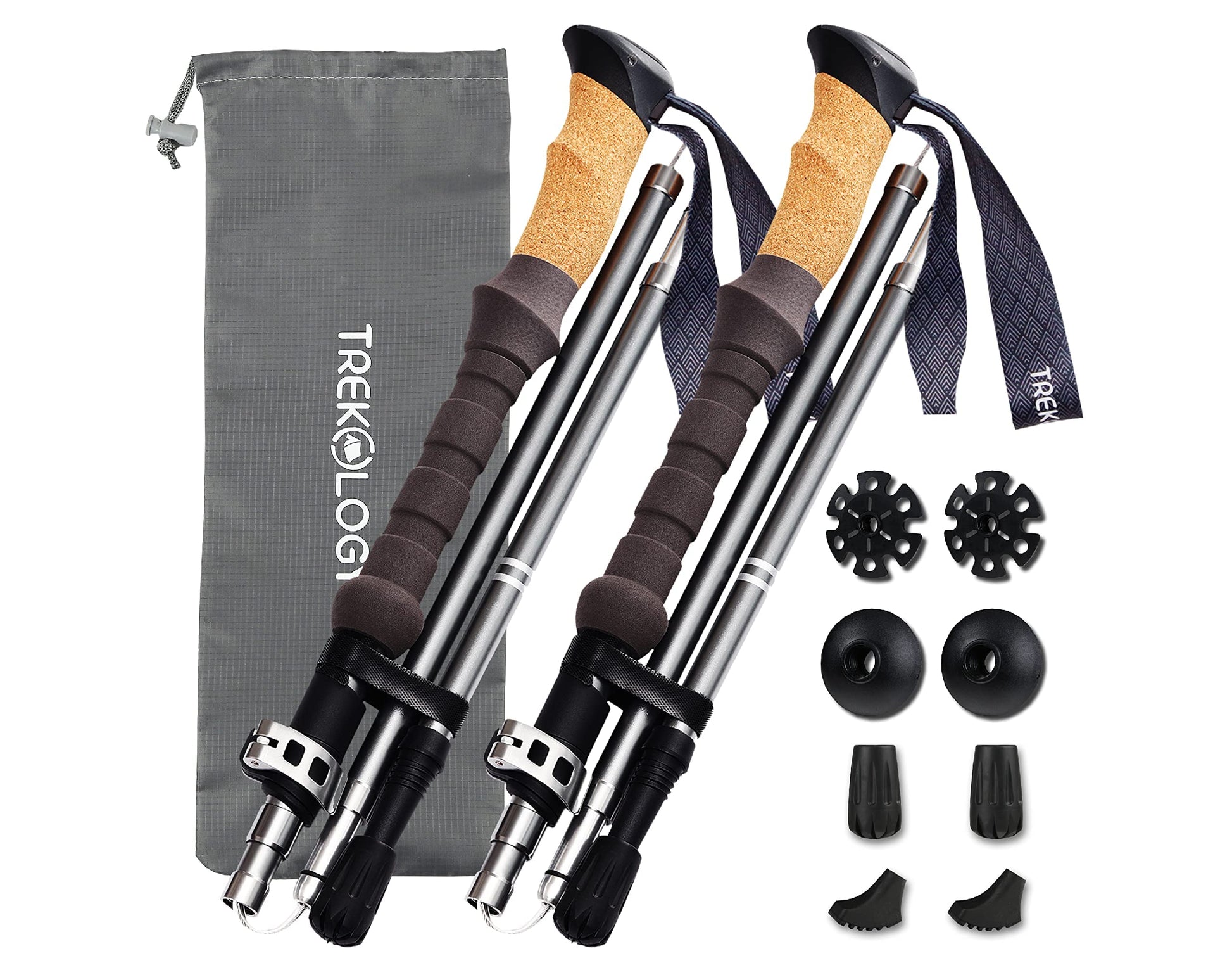 TREKOLOGY Trek-Z Cork Grip Trekking Poles – Lightweight Folding Hiking Poles, Adjustable Height