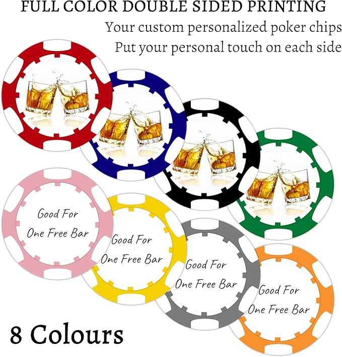 50-500Pcs Custom Clay Poker Chips,Heavy 11.5g, 8 Colors!Full Color Print Your Own Logo,Text or Design, Personalized Poker Set for Bar Drink Tokens, Golf Clubs, Party Games,Business Card