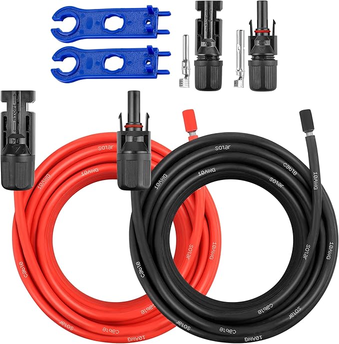 30 FT 10AWG Solar Panel Extension Cable,10 Gauge Extension Cord,5FT 10FT 20FT 30FT 50FT 100FT Solar Panel Wire with Extra Fair of Female and Male Connectors Solar Adapter for RV, Photovoltaic Systems