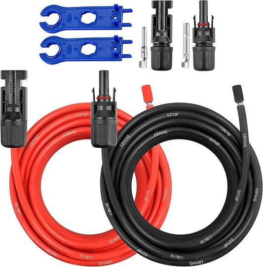 30 FT 10AWG Solar Panel Extension Cable,10 Gauge Extension Cord,5FT 10FT 20FT 30FT 50FT 100FT Solar Panel Wire with Extra Fair of Female and Male Connectors Solar Adapter for RV, Photovoltaic Systems