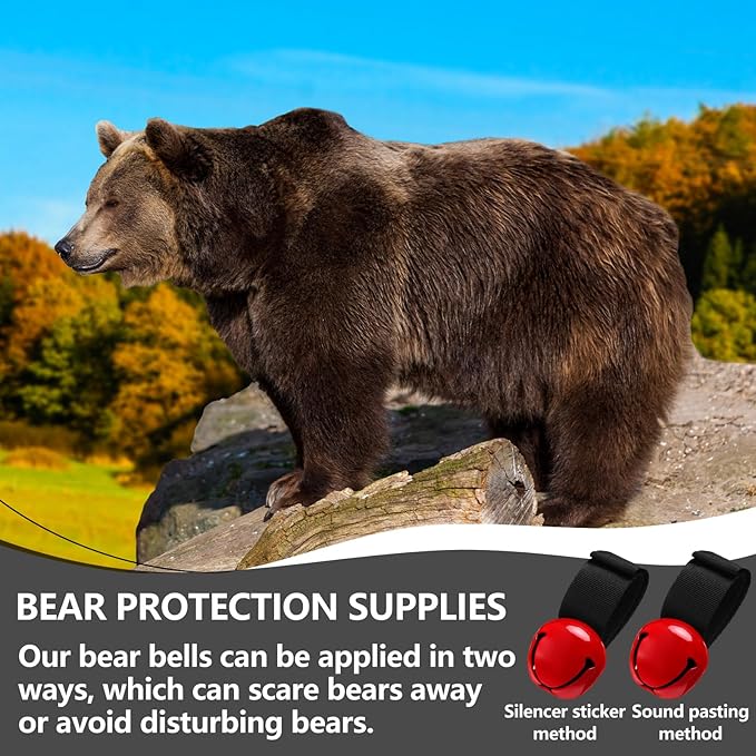 4 Sets Bear Bells with Whistle for Hiker, Loud Bear Bell with Emergency Whistle, Bear Bells for Hiking, Outdoor Camping, Survival, Biking, Fishing, Climbing, Hunting, Pet Tracker