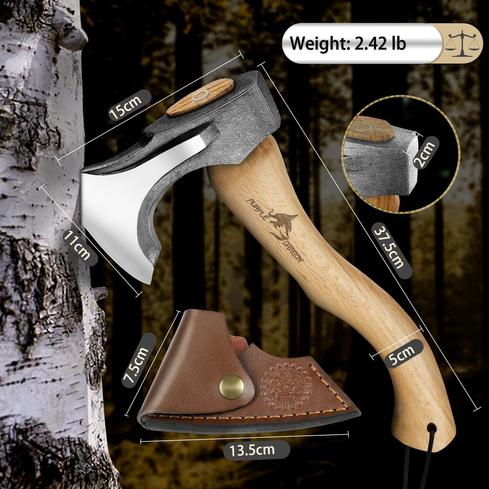 Purple Dragon Camping Hatchet 14.7 Inch Hand Forged Splitting Axe