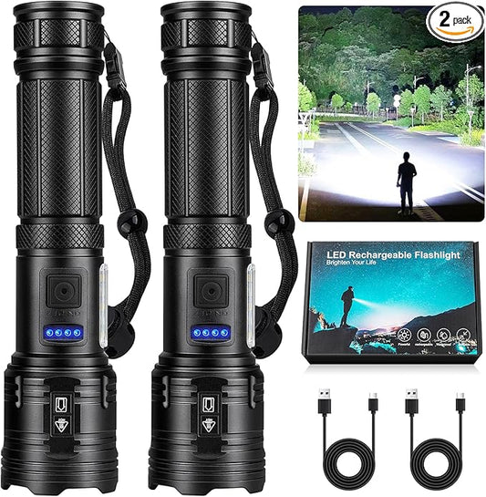 Rechargeable LED Flashlights High Lumens, 99,000 Lumens Super Bright Flashlight 7 Modes w/COB Work Light, Powerful Flash Light for Outdoor Emergency Hiking Camping