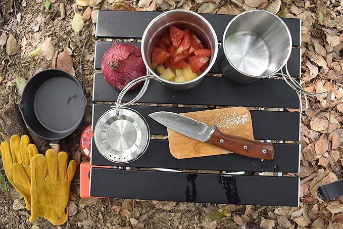 Camping Cups and Mugs Pot 2Pcs -304 Food Grade Stainless Steel - Outdoor Cookware Set with Vented Lid -33oz Big+24oz Small for Backpacking Picnic Hiking