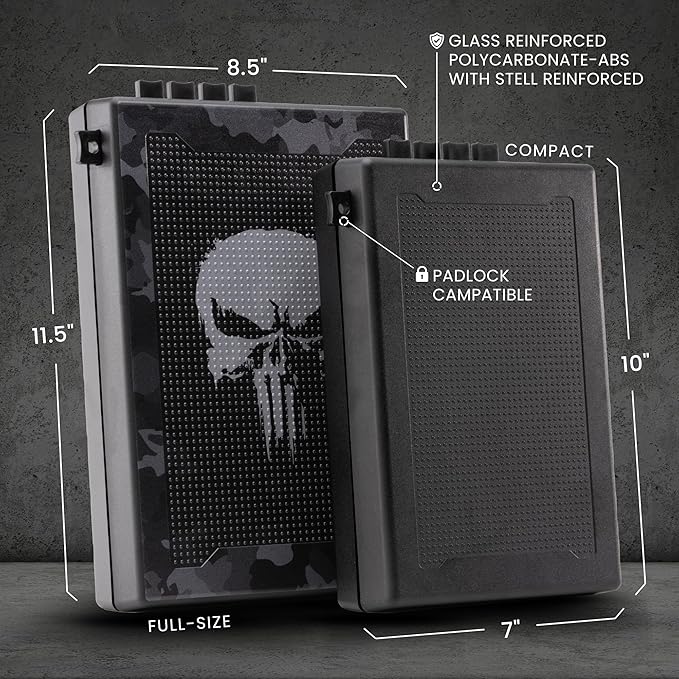 STOPBOX Gun Safe Alternative - Tactical Handgun Storage, Instant Access Portable Gun Case, TSA Compliant Gun Lock Box for Quick Handgun Access | SKULL CAMO + BLACK (2 Pack) | Full + Compact