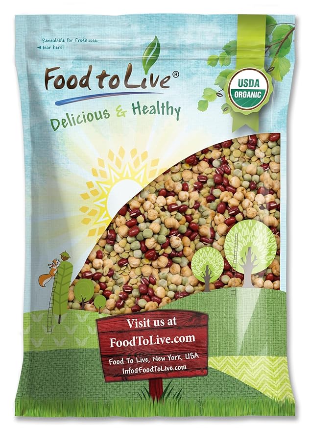 Food to Live Organic Crunchy Mix of Sprouting Beans, 10 Pounds - Non-GMO, Kosher, Non-Irradiated, Vegan, Raw, Dried, Bulk - Organic Green Peas, Adzuki, Lentil, Garbanzo