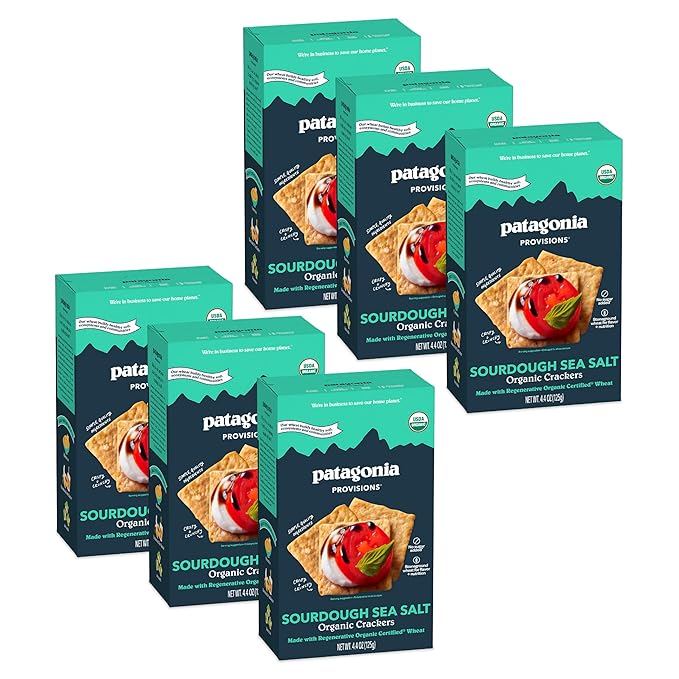 Patagonia Provisions Organic Sourdough Sea Salt Crackers (6 Pack) ??3g Plant Protein Per Serving ??Made with Wheat Flour & Sea Salt ??Non-GMO, No Added Sugar - Crispy & Crunchy