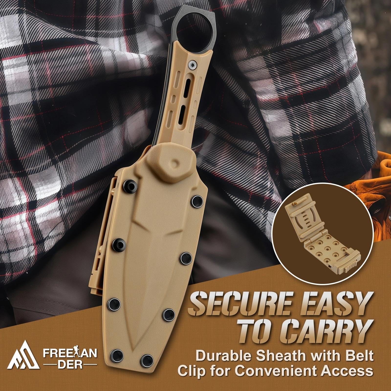 Freelander Tactical Fixed Blade Knife with Sheath - Survival Knives for Men