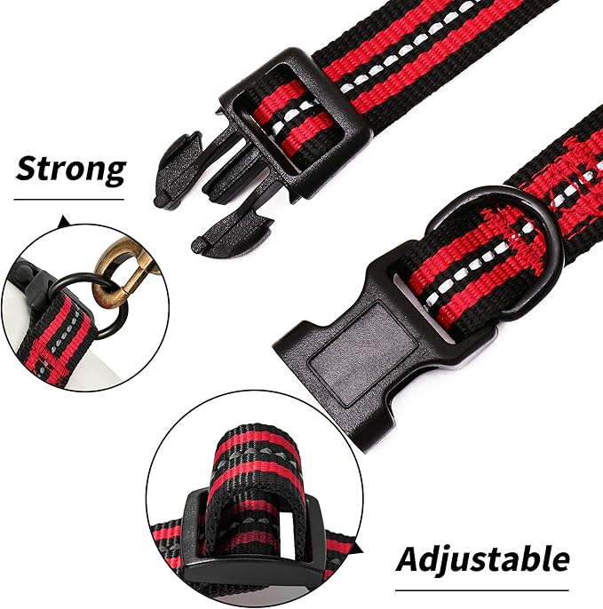 Mile High Life Reflective Dog Collar | Nylon Pet Collars wiith Buckle | Light Weight Puppy Collars | Red Dog Collars for Large Dogs (Red, L)